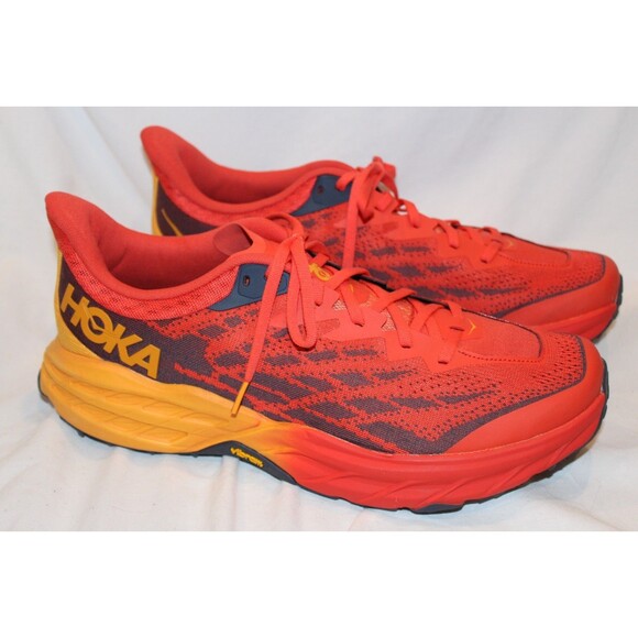 NEW Hoka One Men\'s Speedgoat 5 RUNNING SNEAKERS FIESTA RED SZ 14